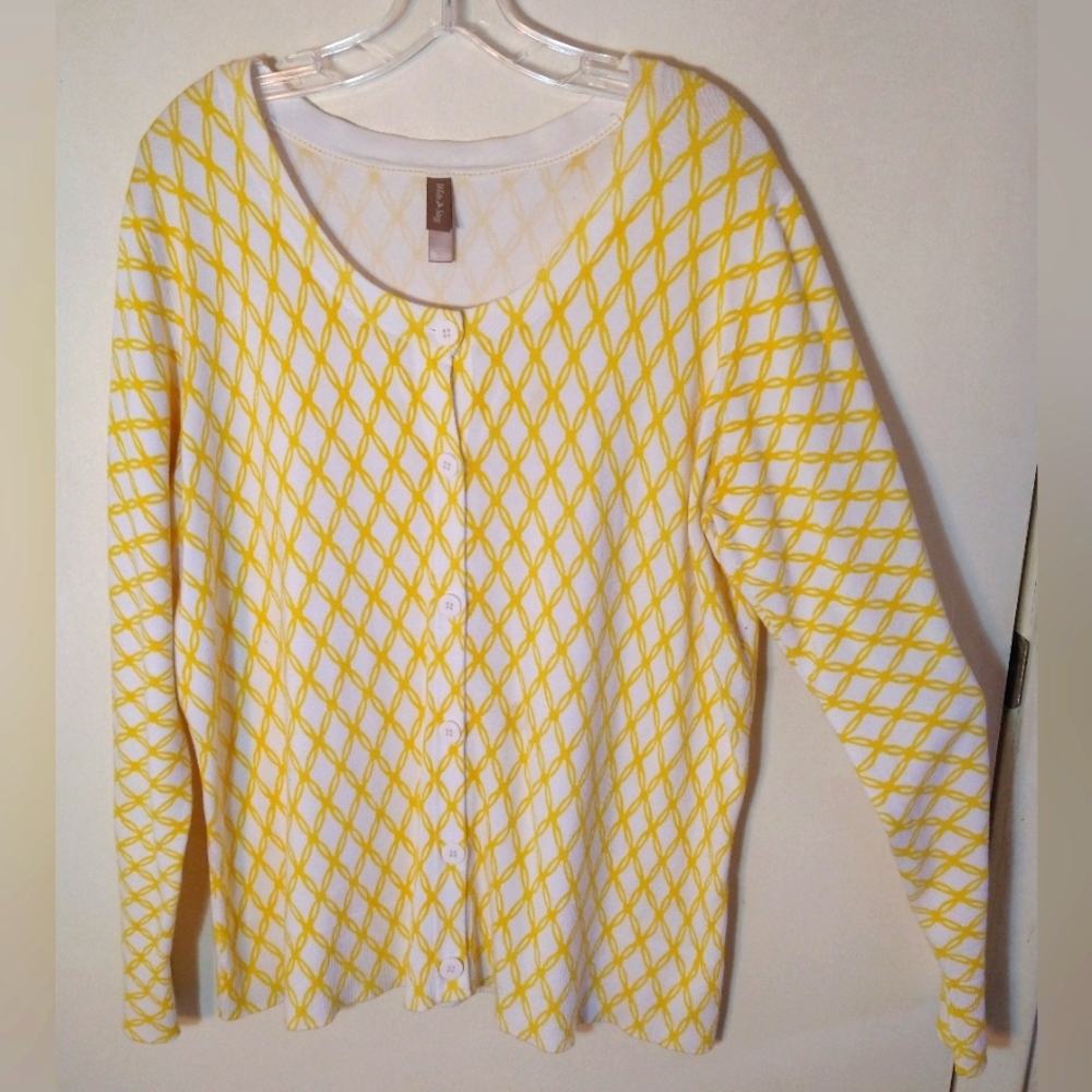 WHITE STAG Women's Plus Size 20 XXL White And Yellow Button Up Sweater Top NWOT
